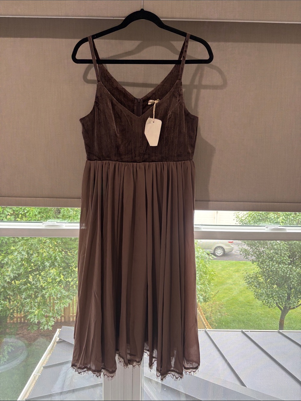 Brown V-Neck  Strap Midi Dress